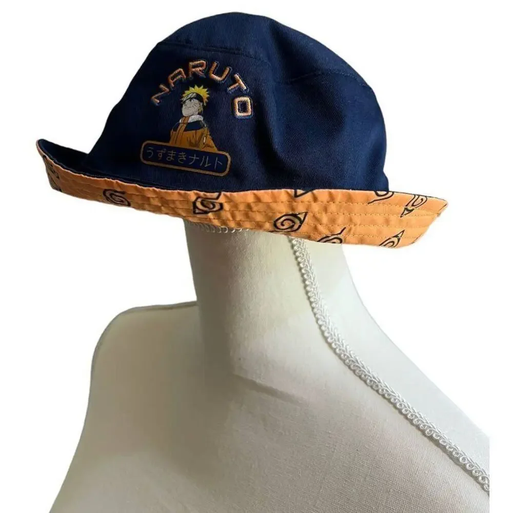 Naruto Kids Reversible Bucket Hat Blue Orange Anime All Over Print OSFA Youth Sz